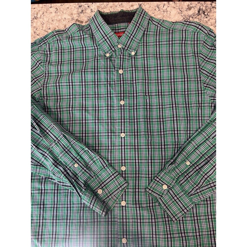 Men's Large IZOD Lacoste Long Sleeve Plaid Check Logo Shirt